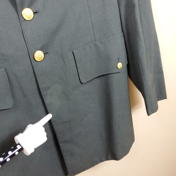 Vintage Military Green Tropical Wool Blend Coat with Patches Size 40XL - Picture 3 of 12
